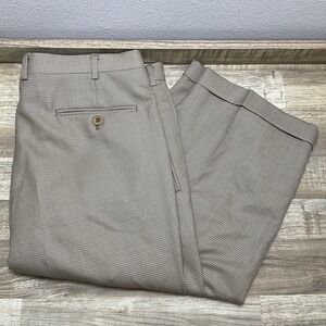 Brioni Sport Pleated Cuffed Dress Pants Mens 36R Tan Wool Check 28" Italy‎ READ